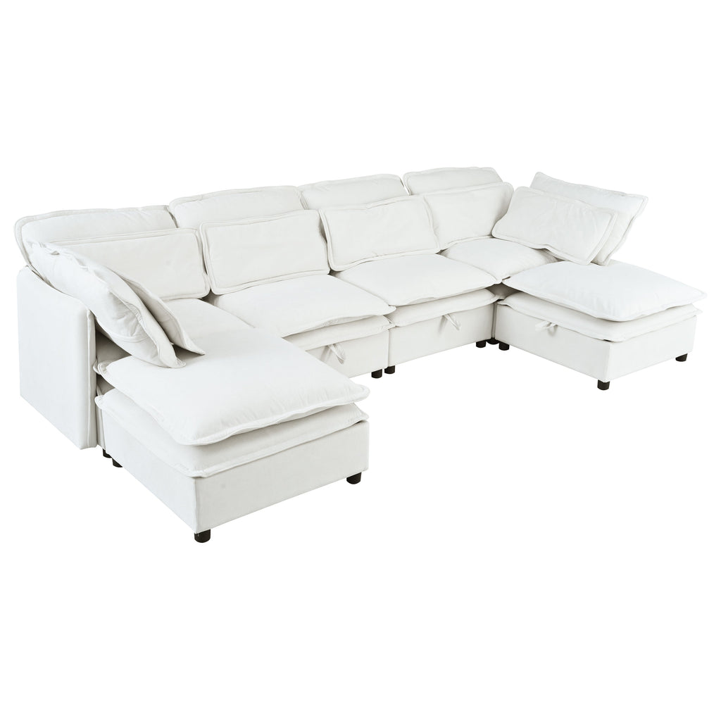 Double-Layer Cushion Modern Large U-Shaped Modular Sofa, Freely Combinable 6-Seater With Storage Function, Convertible T