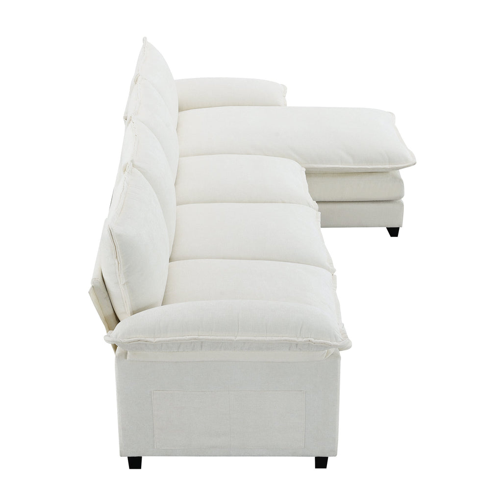 118*55" Modern L-Shaped Chenille Cloud Sofa With Double Seat Cushions,5-Seat Upholstered Indoor Furniture,Sleeper Sofa C