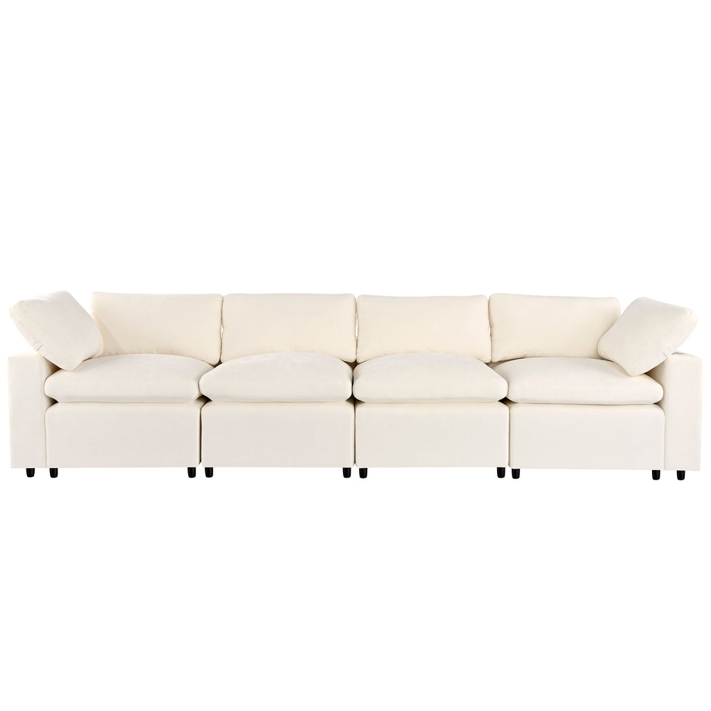 Upholstered Modular Sofa With  With Storage Space, USB Charge Ports,Wireless Charging and Built-In Bluetooth Speaker in