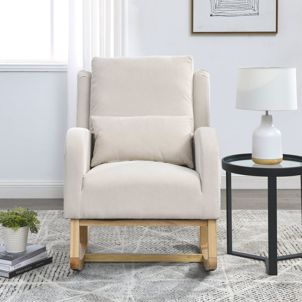 27.5 " Modern Accent High Back Living Room Casual Armchair Rocker With One Lumbar Pillow, Two Side Pockets.