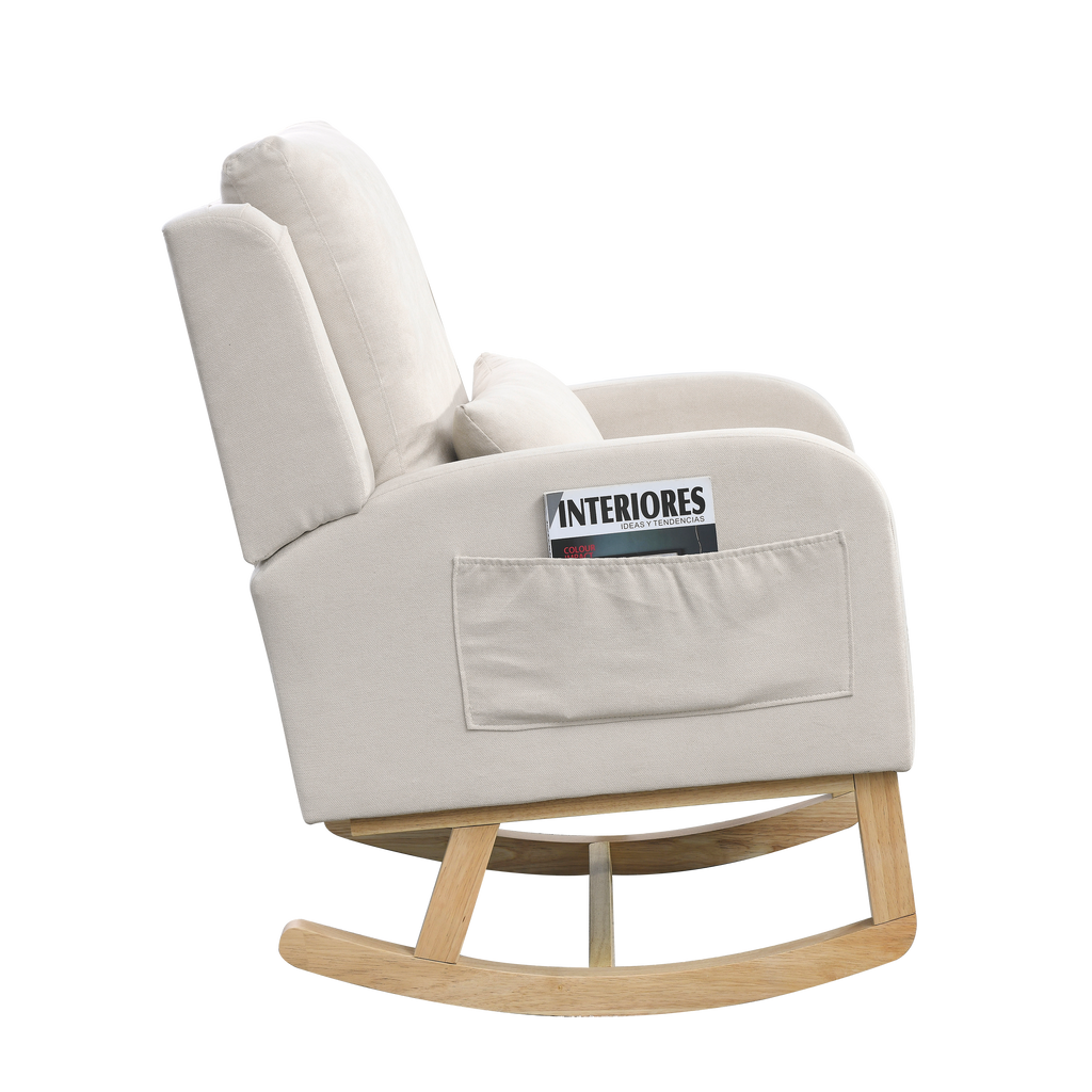 27.5 " Modern Accent High Back Living Room Casual Armchair Rocker With One Lumbar Pillow, Two Side Pockets.