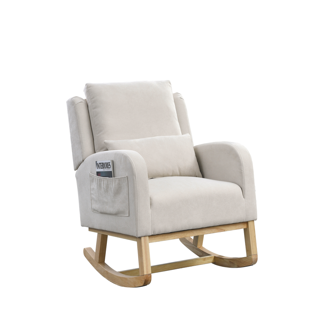 27.5 " Modern Accent High Back Living Room Casual Armchair Rocker With One Lumbar Pillow, Two Side Pockets.