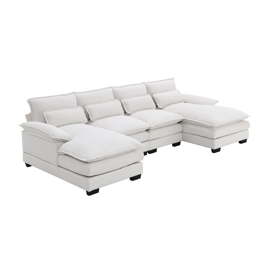 109.8*55.9" Modern U-Shaped Sectional Sofa With Waist Pillows,6-Seat Upholstered Symmetrical Sofa Furniture,Sleeper Sofa