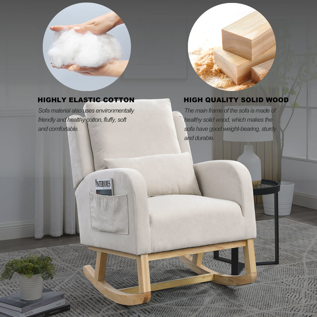 27.5 " Modern Accent High Back Living Room Casual Armchair Rocker With One Lumbar Pillow, Two Side Pockets.