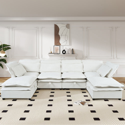 Double-Layer Cushion Modern Large U-Shaped Modular Sofa, Freely Combinable 6-Seater With Storage Function, Convertible T
