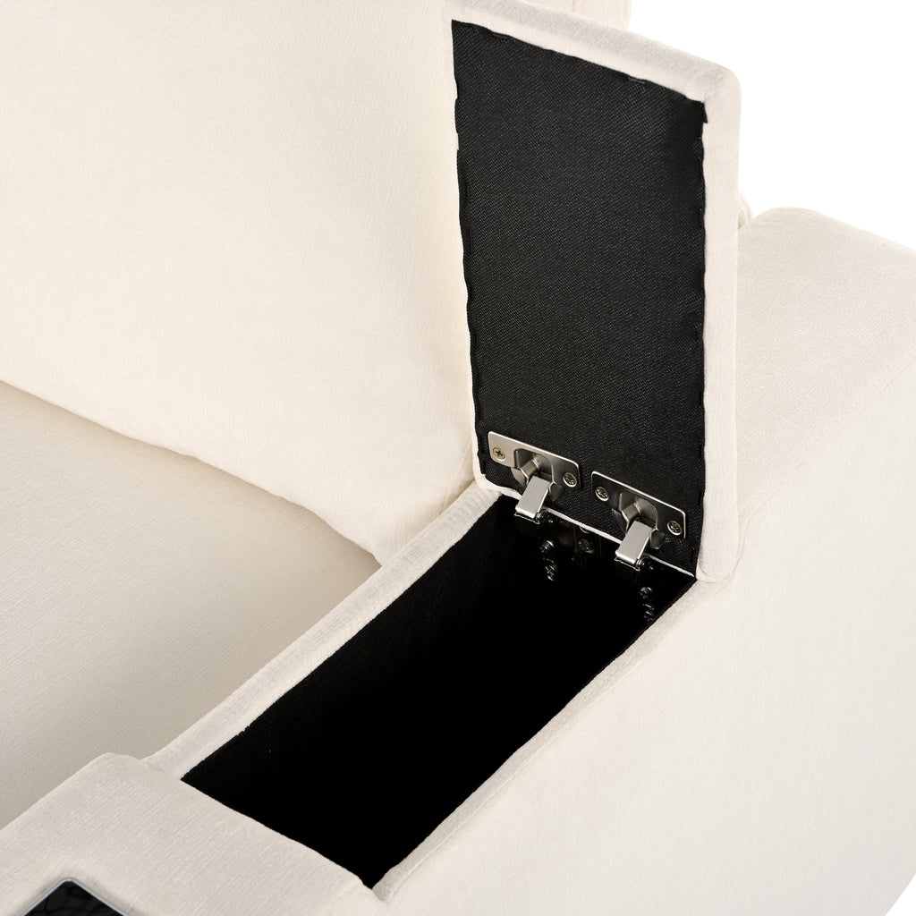 Upholstered Modular Sofa With  With Storage Space, USB Charge Ports,Wireless Charging and Built-In Bluetooth Speaker in