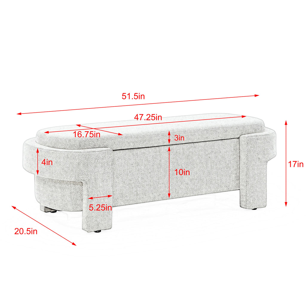 Linen Fabric Upholstered Bench With Large Storage Space