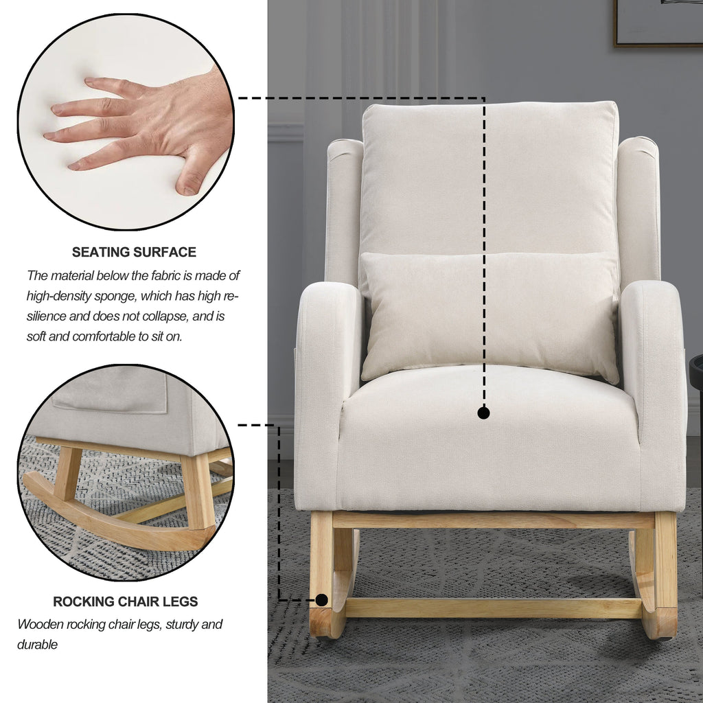 27.5 " Modern Accent High Back Living Room Casual Armchair Rocker With One Lumbar Pillow, Two Side Pockets.