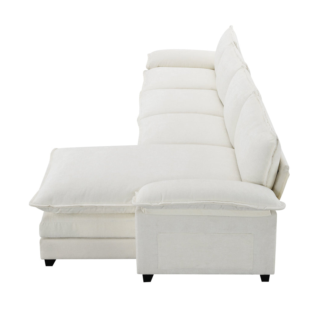 118*55" Modern L-Shaped Chenille Cloud Sofa With Double Seat Cushions,5-Seat Upholstered Indoor Furniture,Sleeper Sofa C