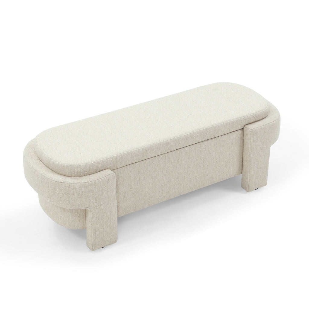 Linen Fabric Upholstered Bench With Large Storage Space