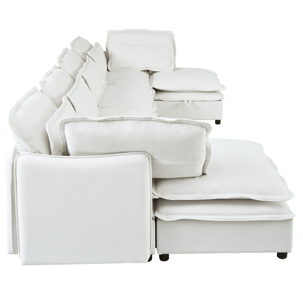Double-Layer Cushion Modern Large U-Shaped Modular Sofa, Freely Combinable 6-Seater With Storage Function, Convertible T