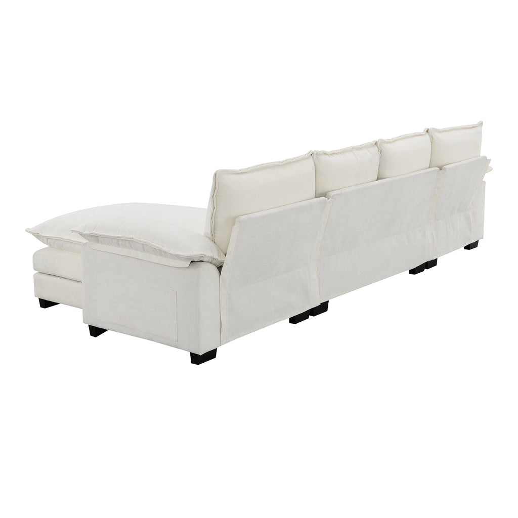 118*55" Modern L-Shaped Chenille Cloud Sofa With Double Seat Cushions,5-Seat Upholstered Indoor Furniture,Sleeper Sofa C