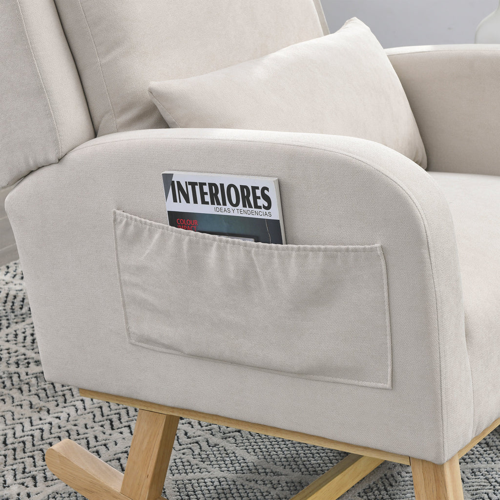 27.5 " Modern Accent High Back Living Room Casual Armchair Rocker With One Lumbar Pillow, Two Side Pockets.