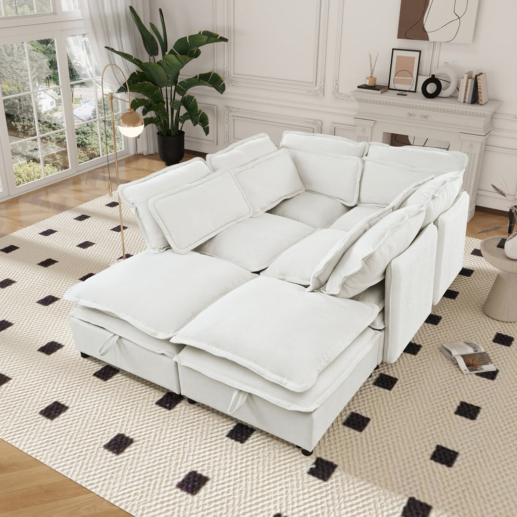 Double-Layer Cushion Modern Large U-Shaped Modular Sofa, Freely Combinable 6-Seater With Storage Function, Convertible T